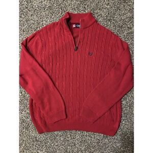 Ralph Lauren Chaps Red 1/4 Zip XL Cable Knit Sweater Fisherman Preppy E15